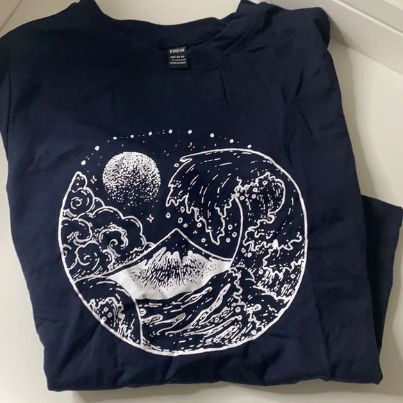 Wave Print Round Neck Tee size L - Picture 2 of 5